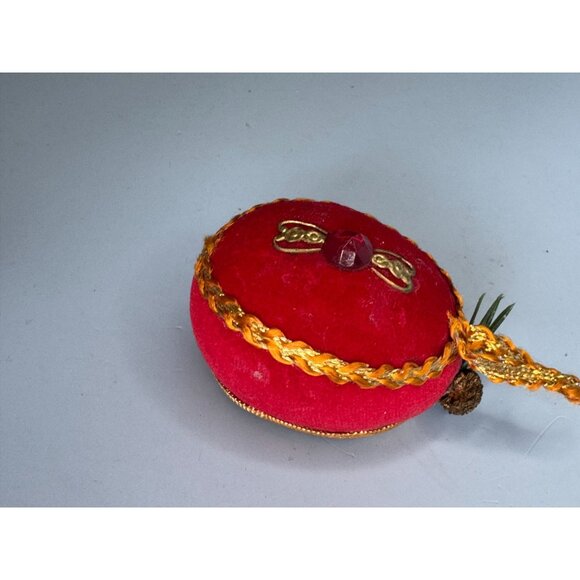Handcrafted Vintage Red Velvet & Gold Trim Christmas Ornament Diorama  With Sant - Picture 4 of 8